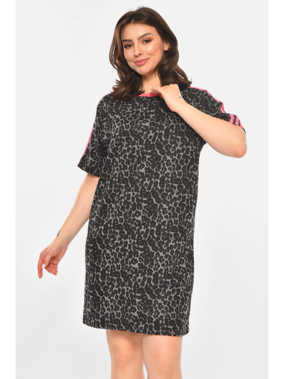 Платье-футболка женское черно-серого цвета в леопардовый принт 213694C