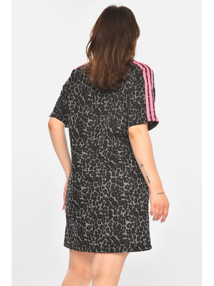 Платье-футболка женское черно-серого цвета в леопардовый принт 213694C