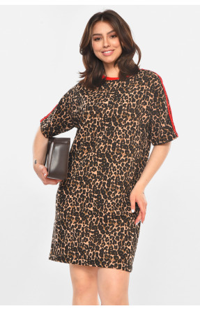 Платье-футболка женское черно-бежевого цвета в леопардовый принт 213697C