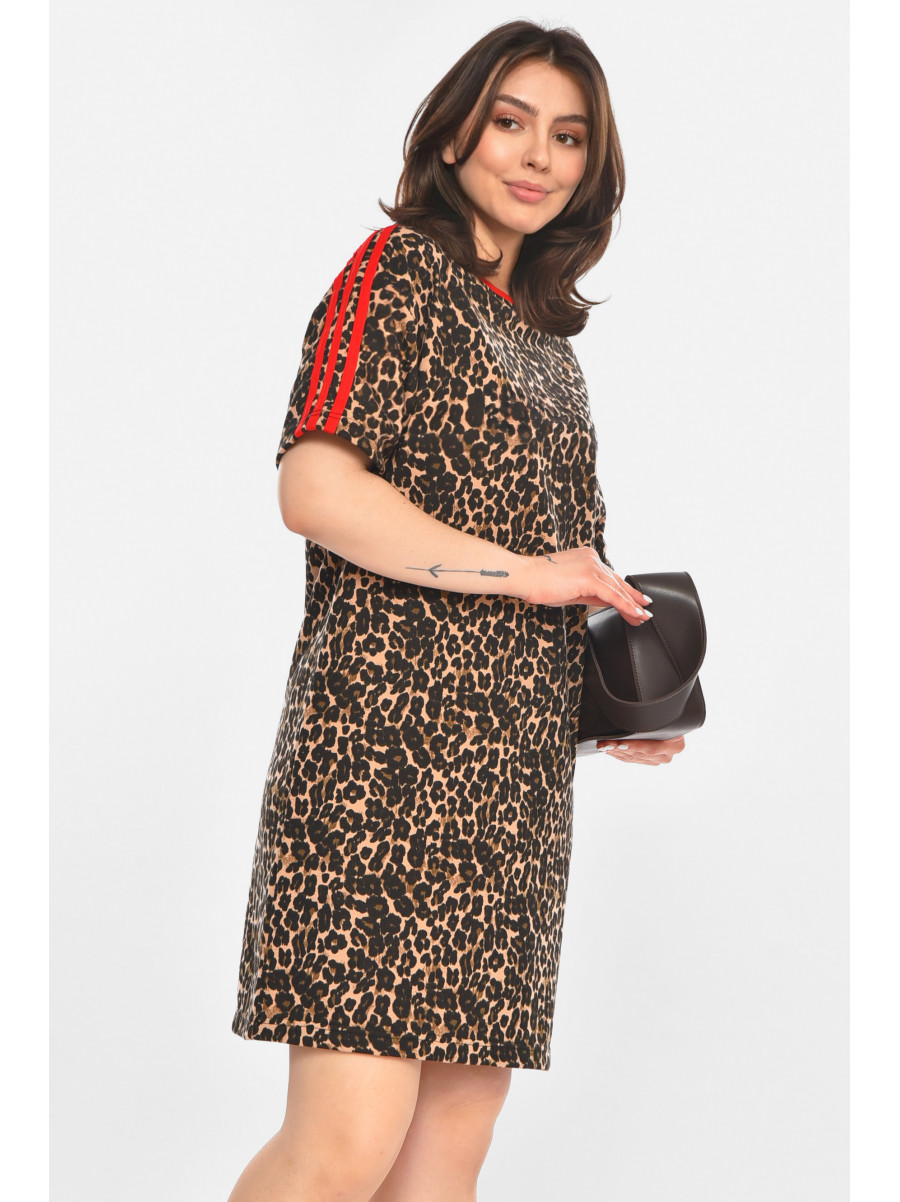 Платье-футболка женское черно-бежевого цвета в леопардовый принт 213697C