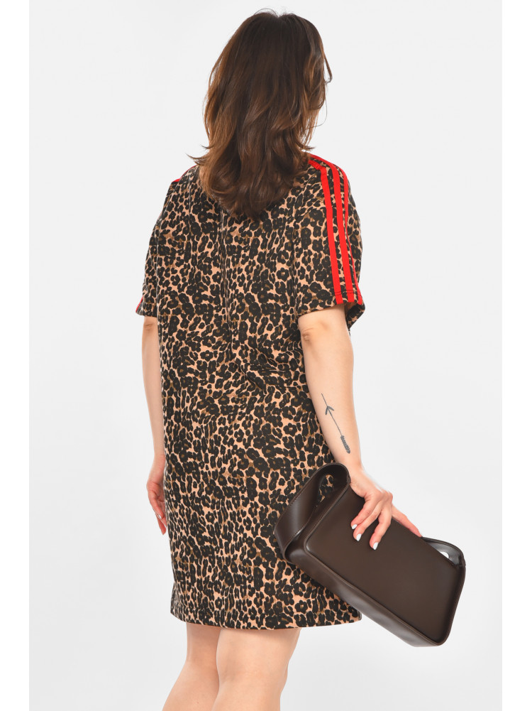 Платье-футболка женское черно-бежевого цвета в леопардовый принт 213697C