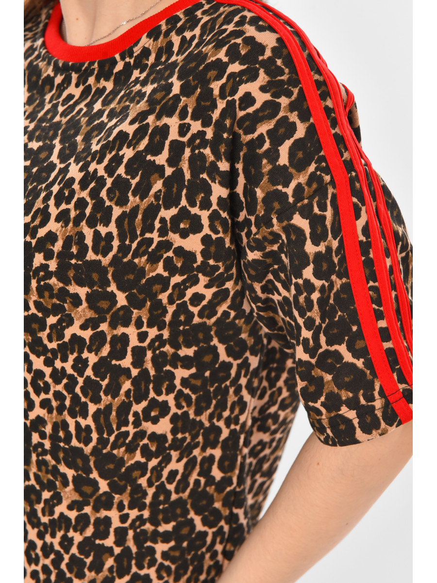 Платье-футболка женское черно-бежевого цвета в леопардовый принт 213697C