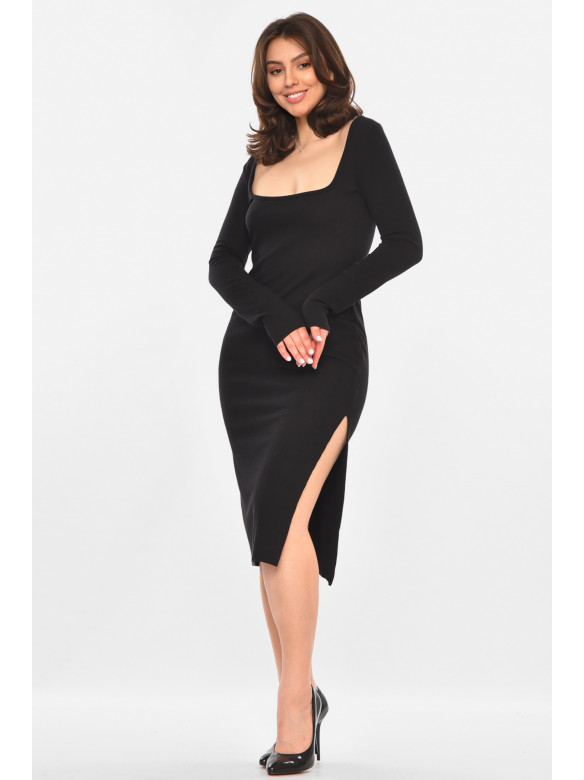 Платье женское однотонное черного цвета 213700C