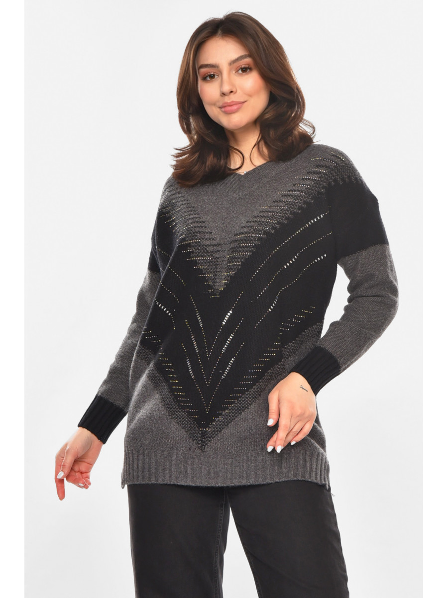 Свитер женский серого цвета с принтом 213731C