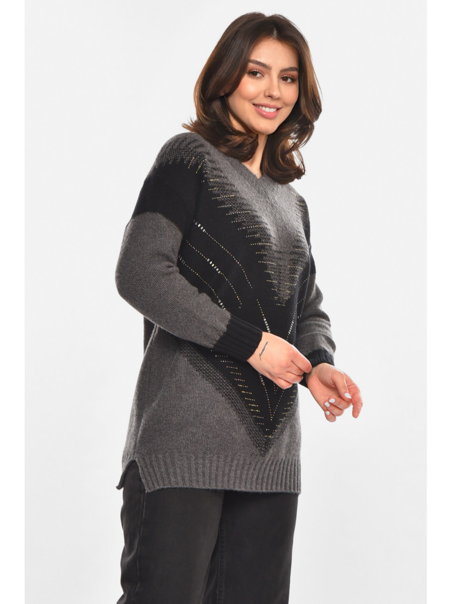 Свитер женский серого цвета с принтом 213731C