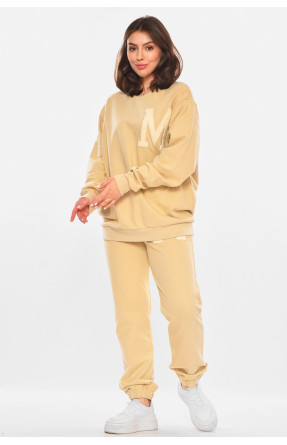 Костюм женский на флисе бежевого цвета с принтом 213737C