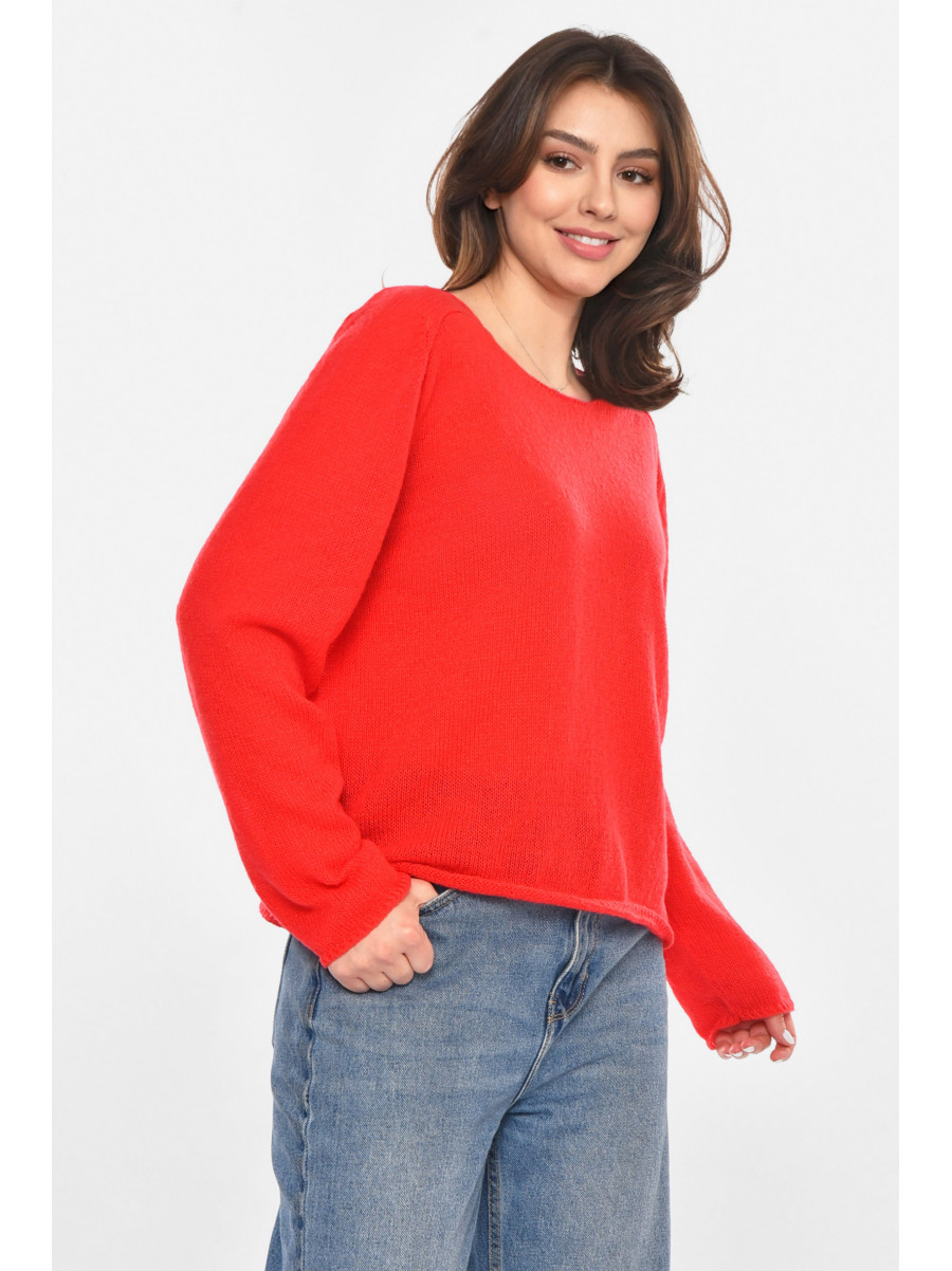 Кофта женская однотонная красного цвета 213767C