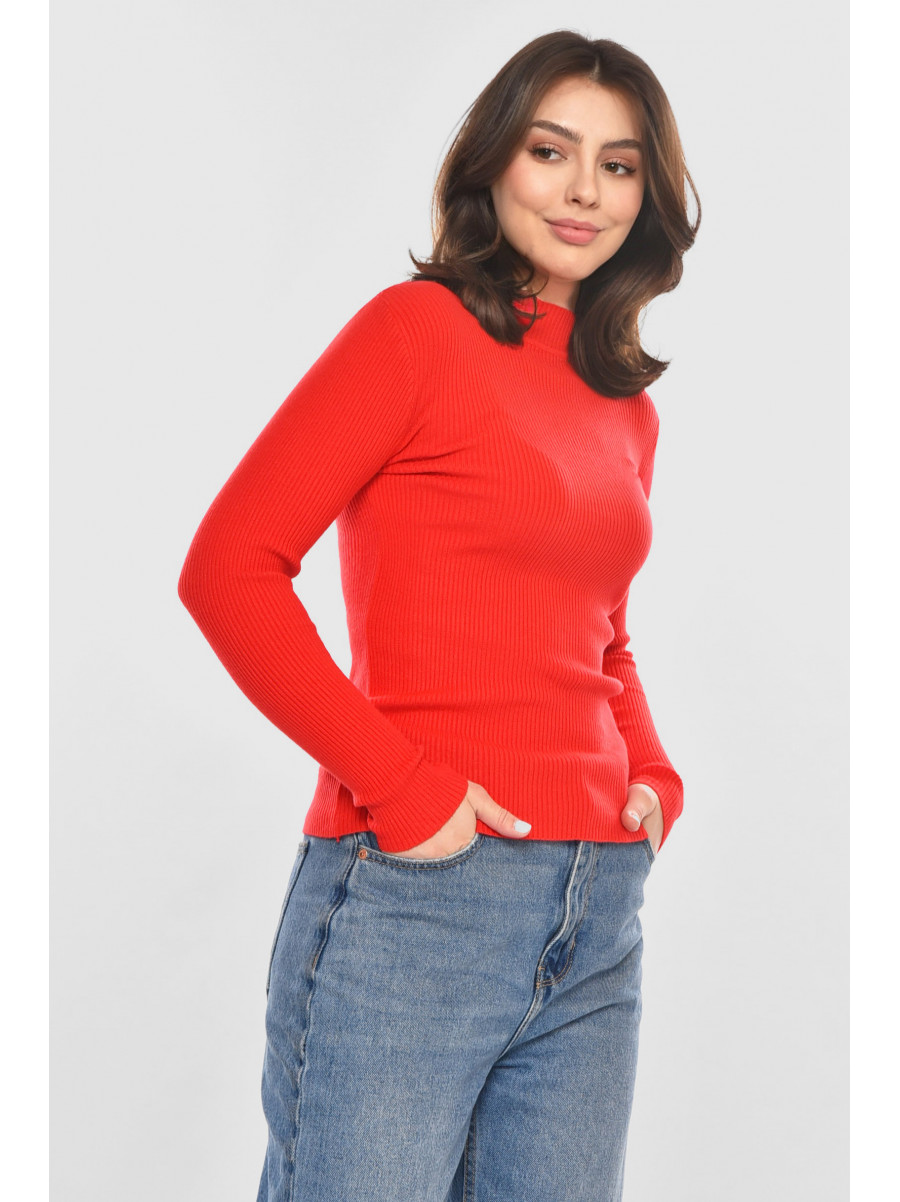 Кофта женская однотонная красного цвета 213772C
