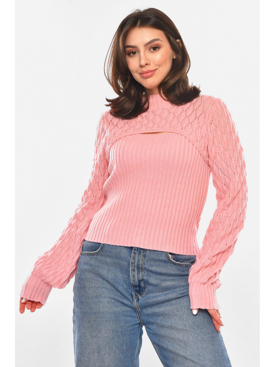 Кофта женская однотонная розового цвета 213797C