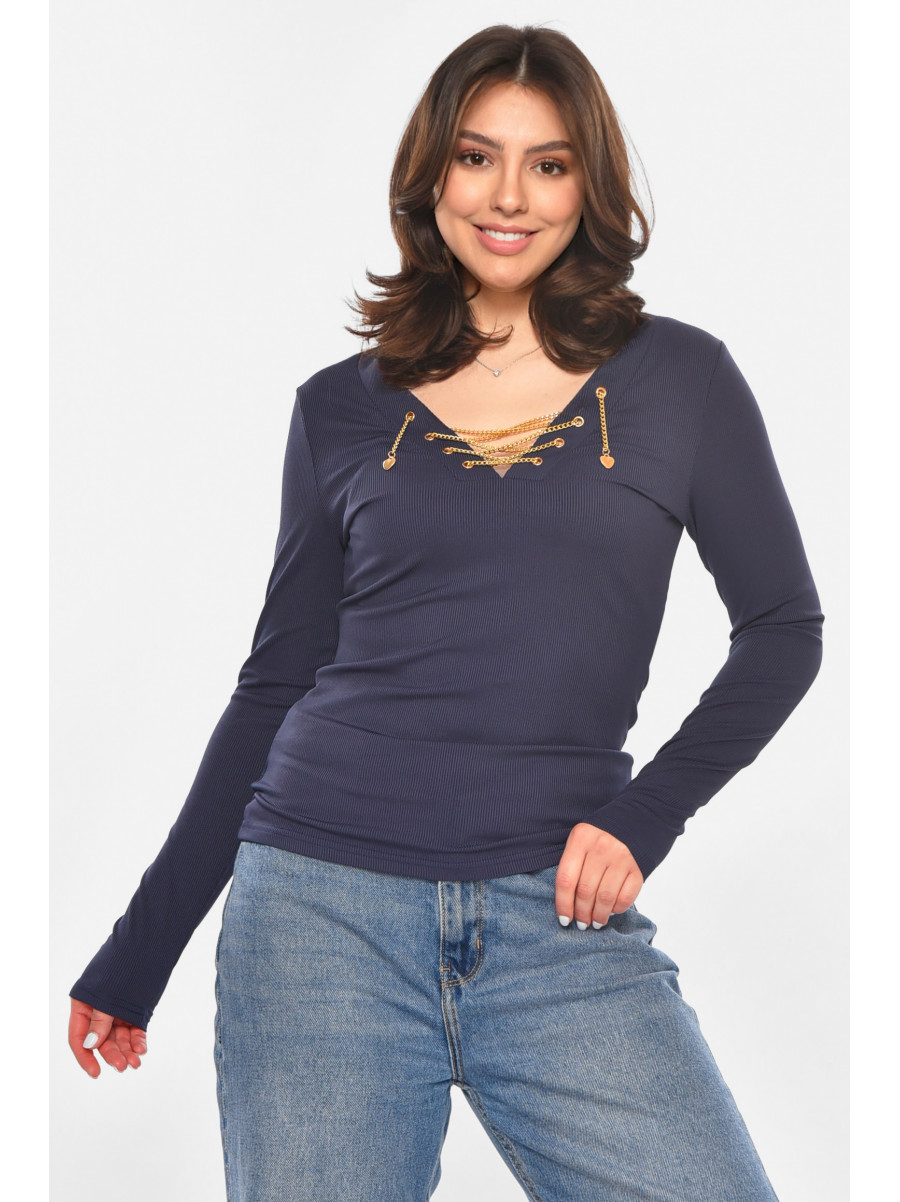 Кофта женская однотонная тёмно-синего цвета 213812C