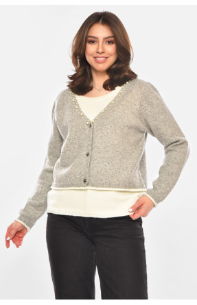 Кофта женская серого цвета с бусинами 213817C