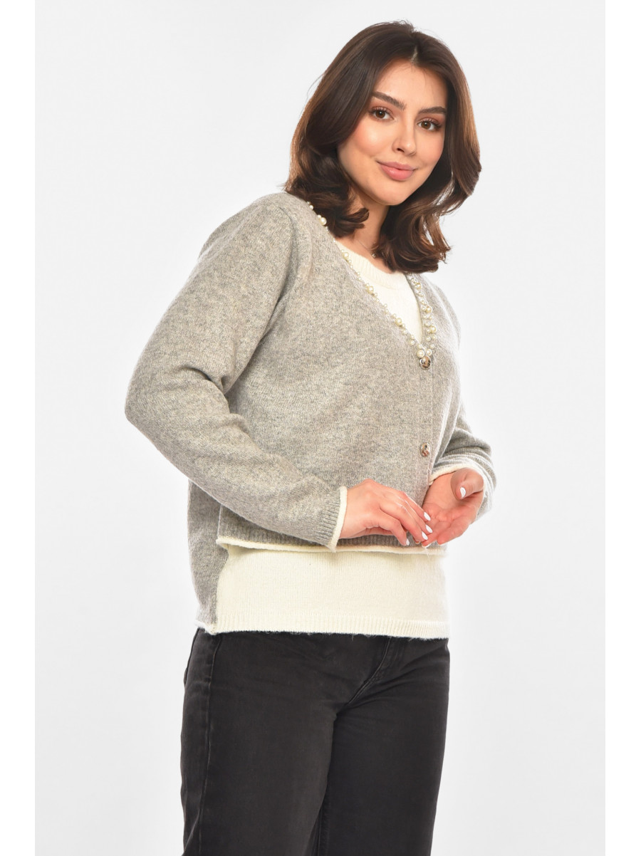 Кофта женская серого цвета с бусинами 213817C