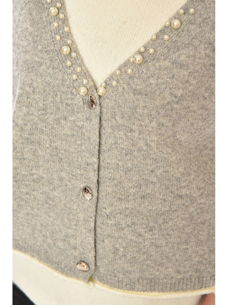 Кофта женская серого цвета с бусинами 213817C