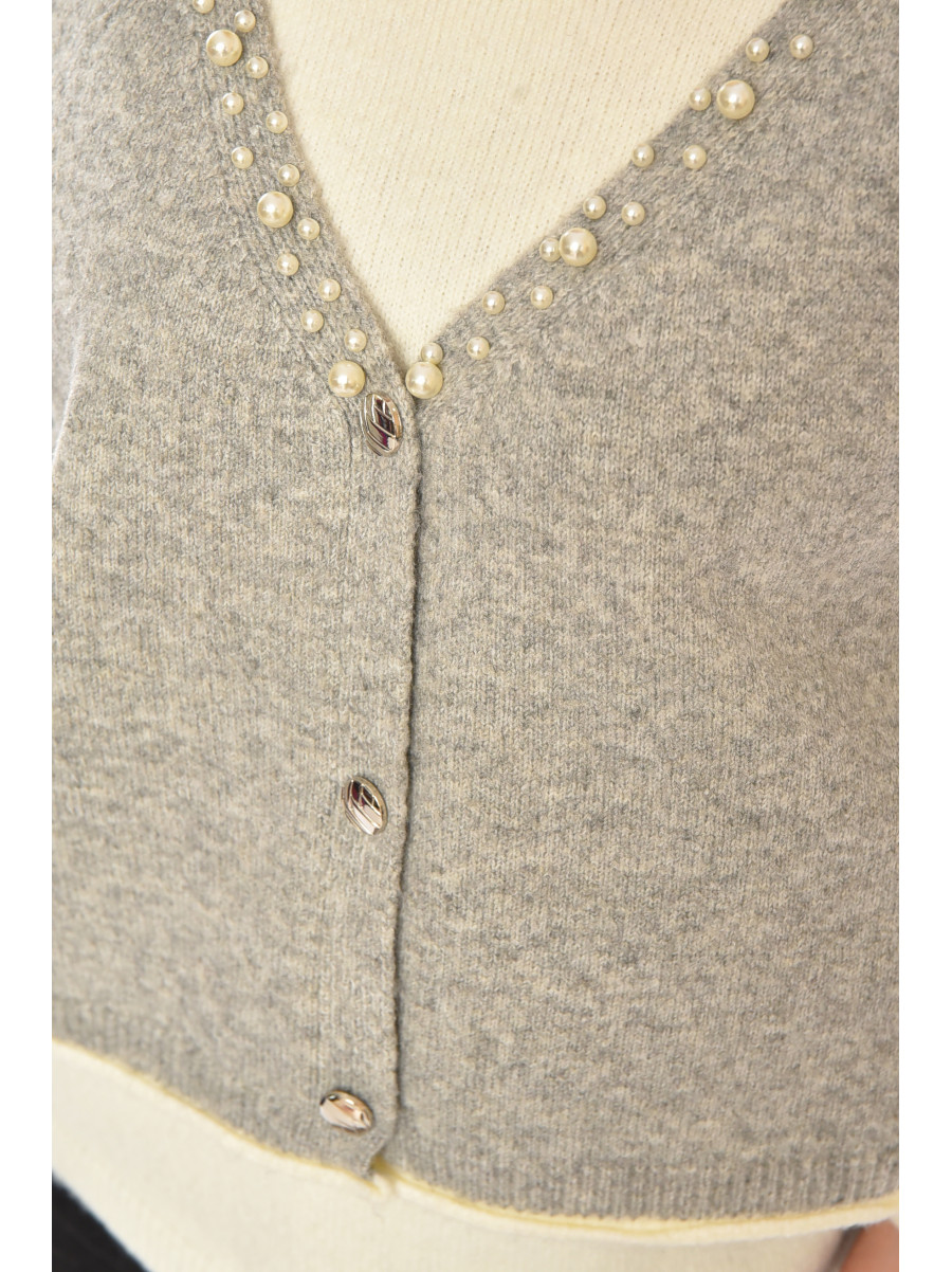 Кофта женская серого цвета с бусинами 213817C
