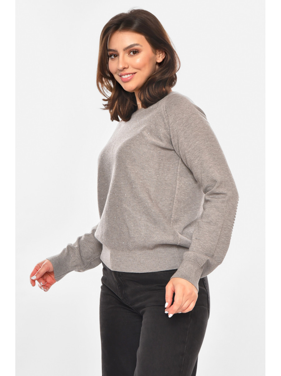 Кофта женская серого цвета со стразами 213818C