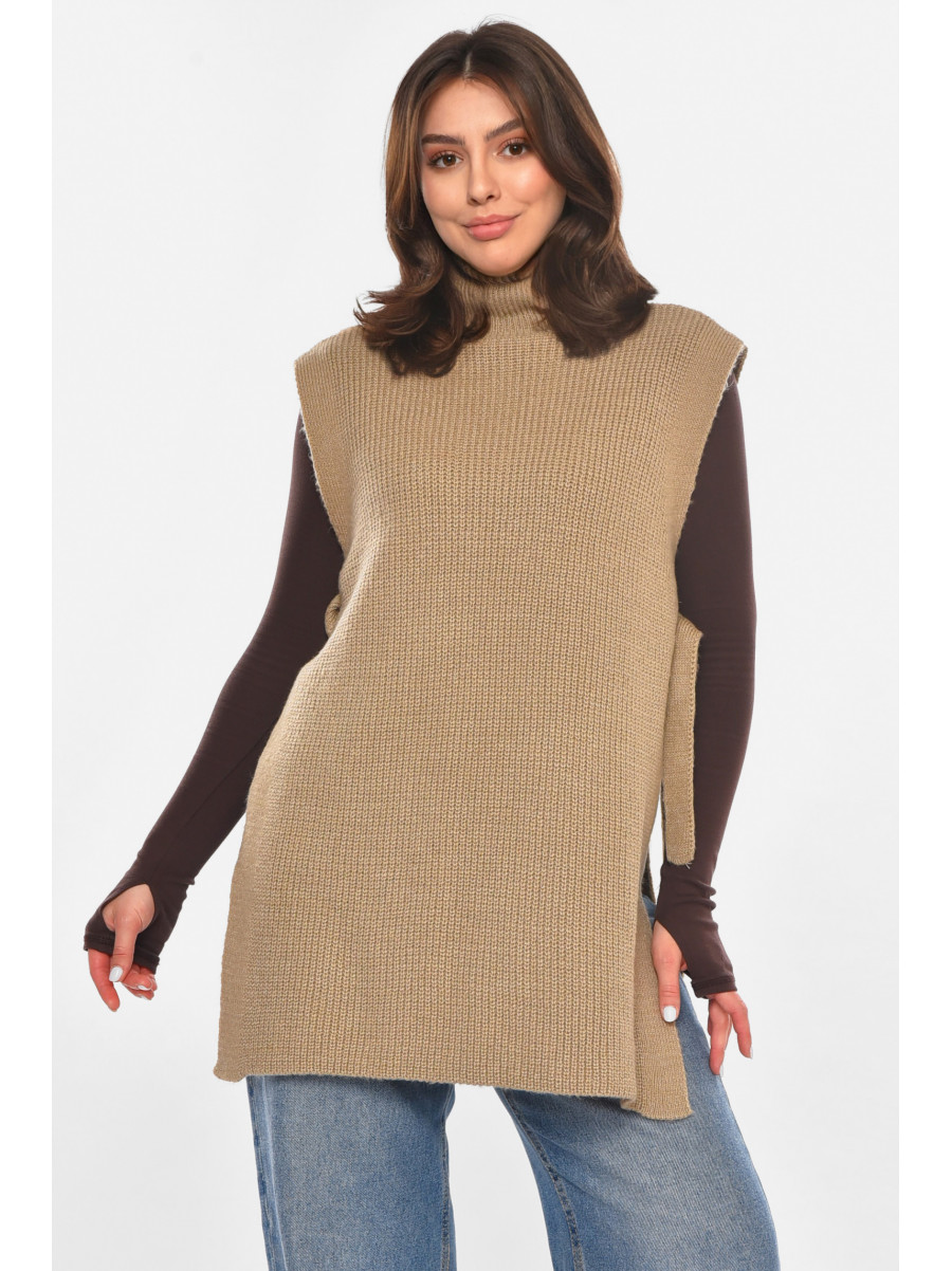 Кардиган женский однотонный цвета мокко на завязках 213821C