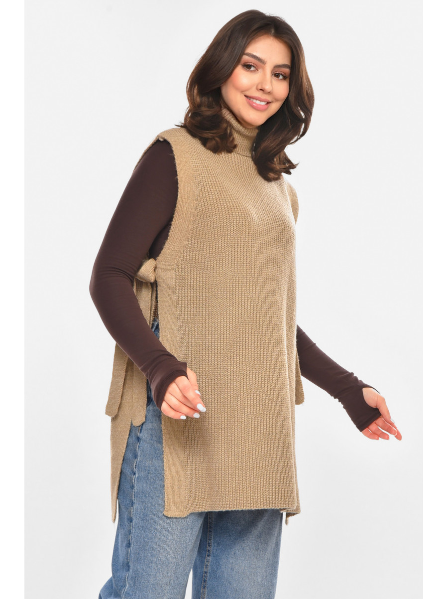 Кардиган женский однотонный цвета мокко на завязках 213821C