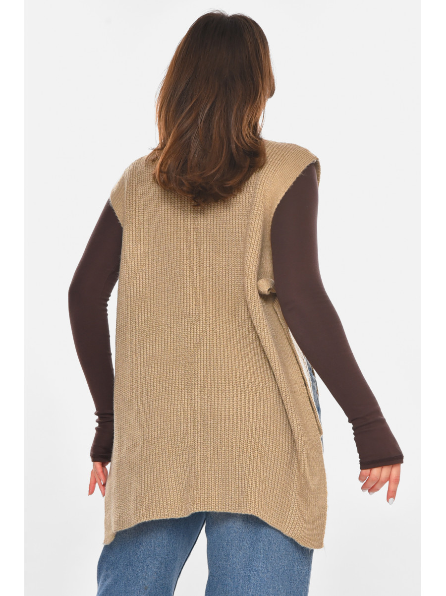 Кардиган женский однотонный цвета мокко на завязках 213821C