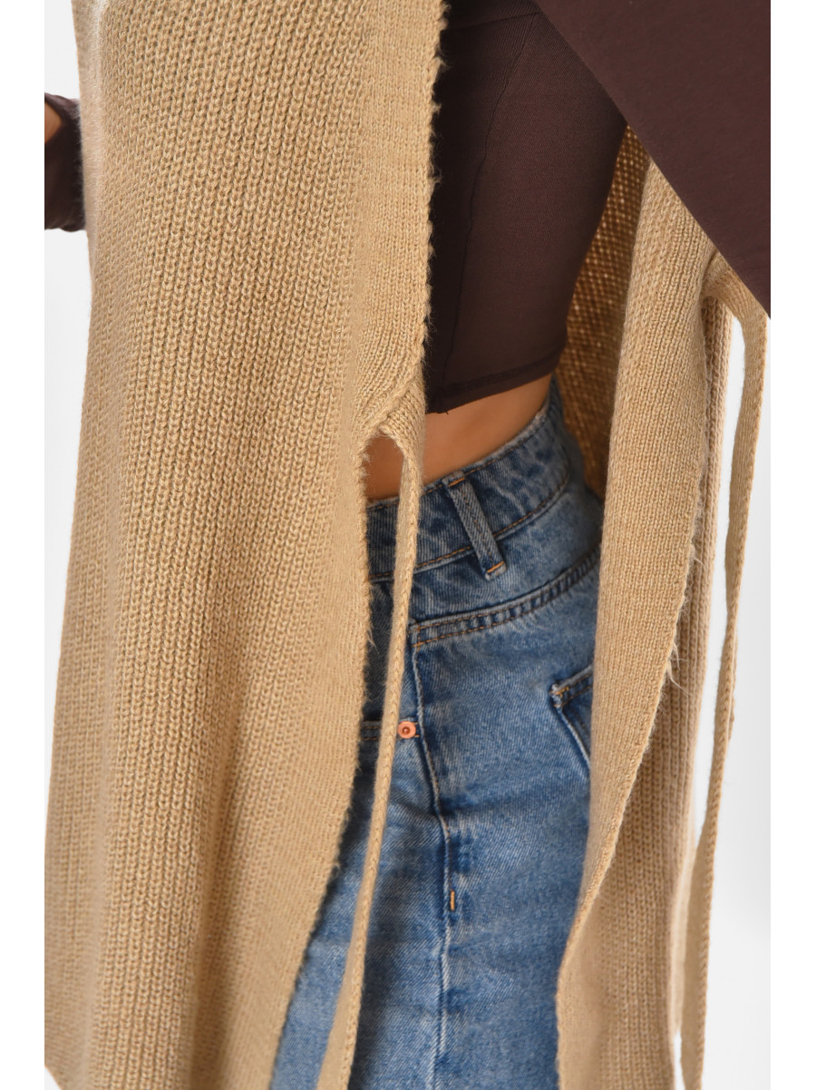 Кардиган женский однотонный цвета мокко на завязках 213821C
