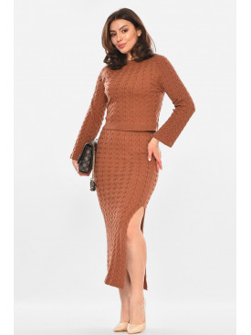 Костюм женский однотонный коричневого цвета 213853C