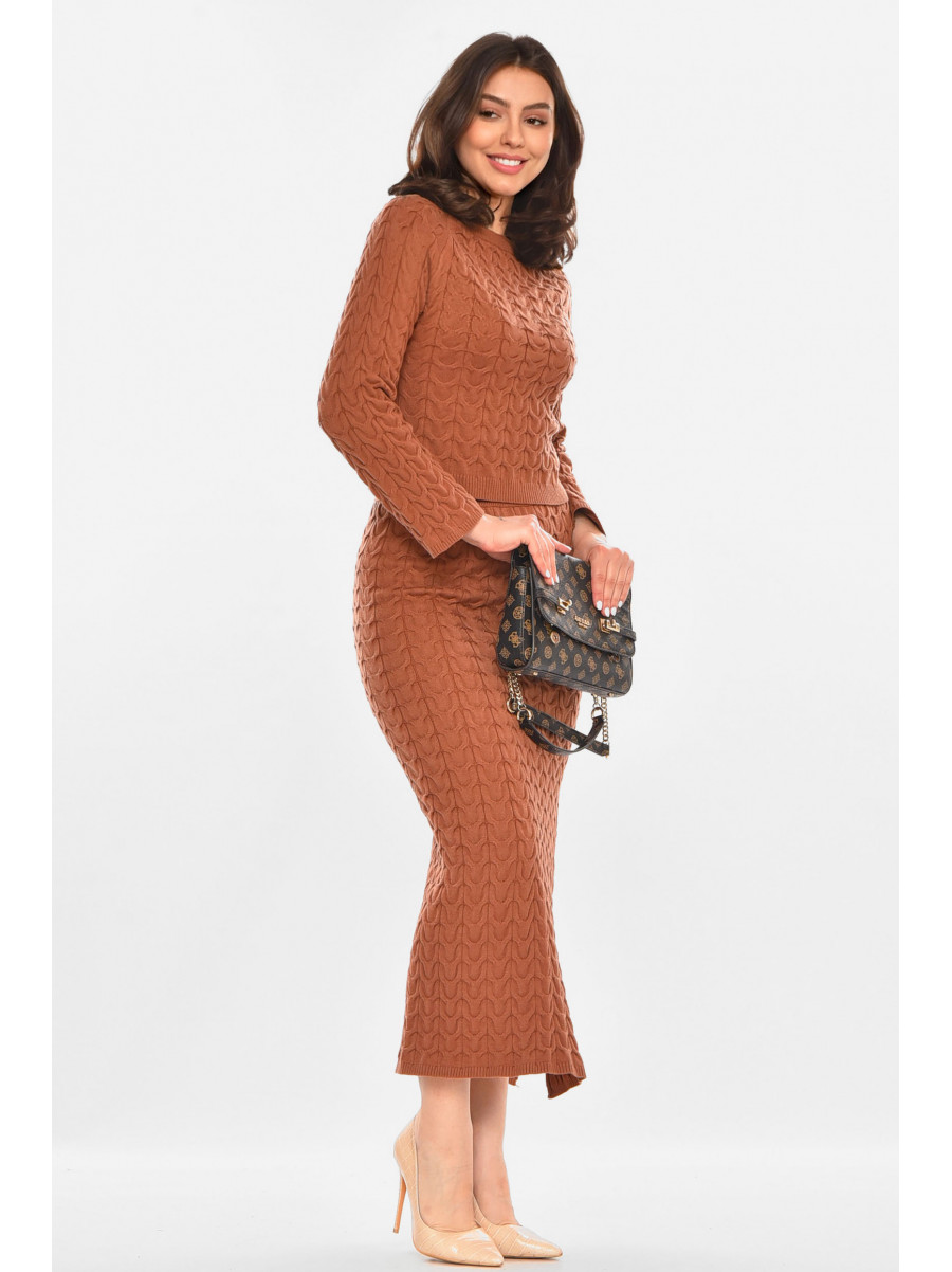 Костюм женский однотонный коричневого цвета 213853C