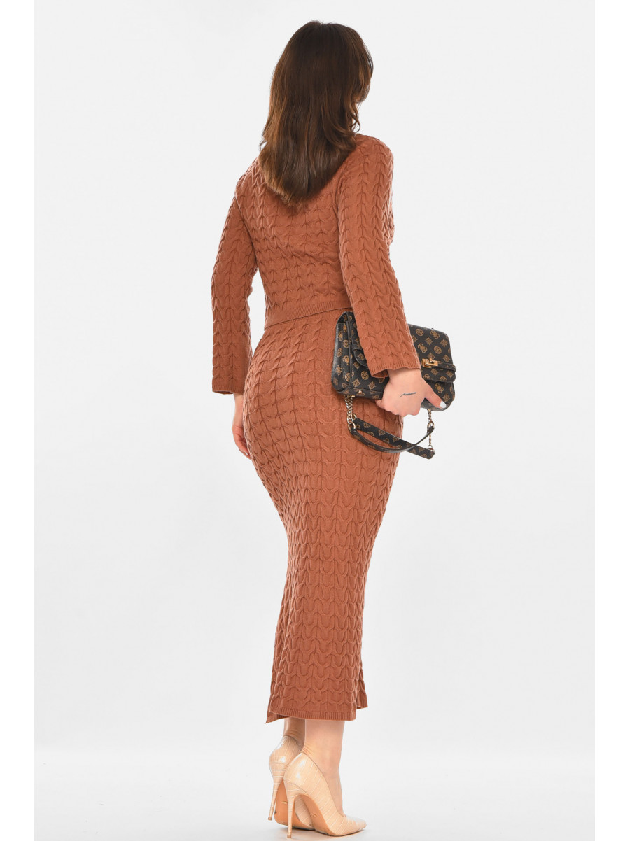 Костюм женский однотонный коричневого цвета 213853C