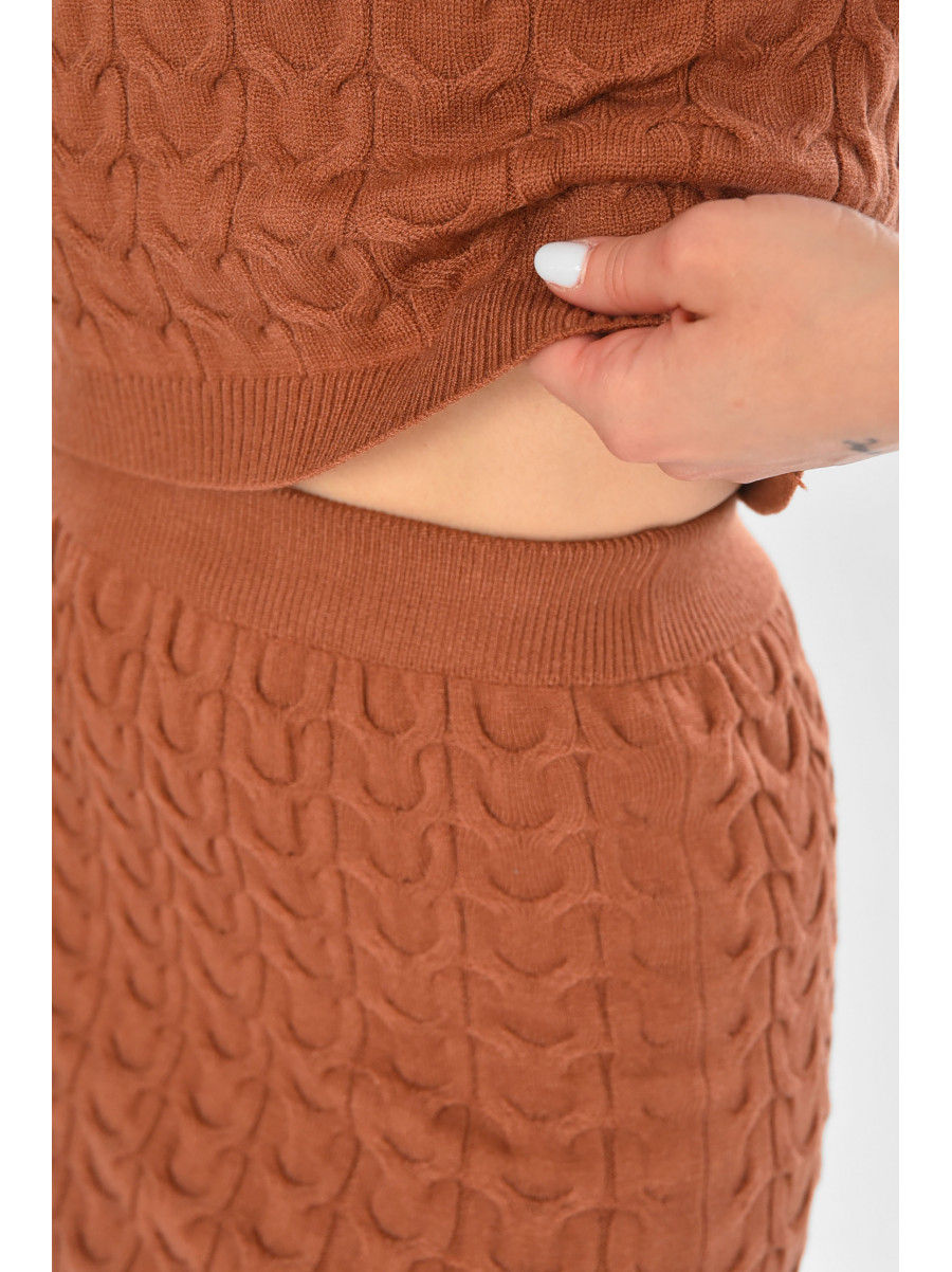 Костюм женский однотонный коричневого цвета 213853C