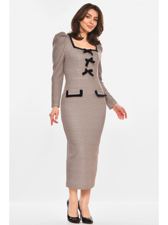 Платье женское коричневого цвета с принтом 213856C