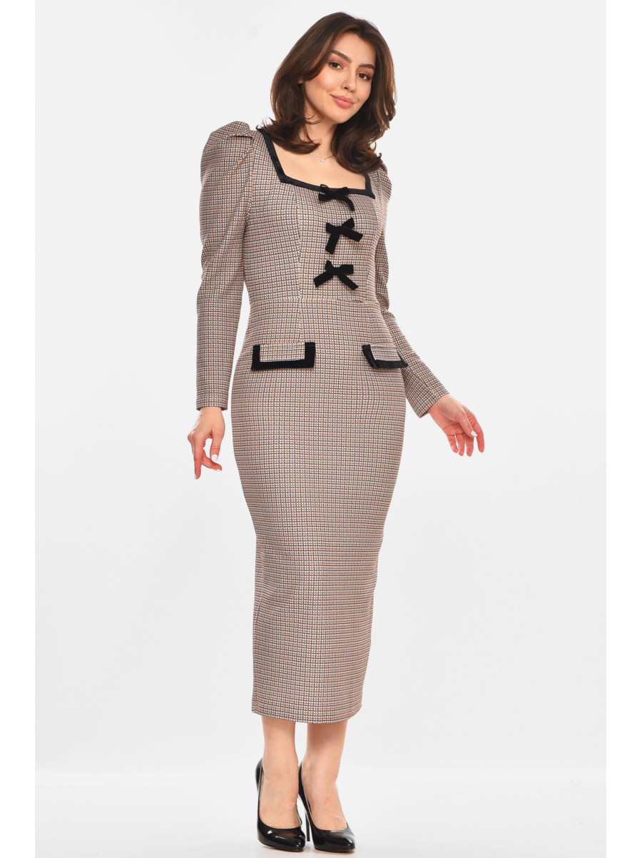 Платье женское коричневого цвета с принтом 213856C