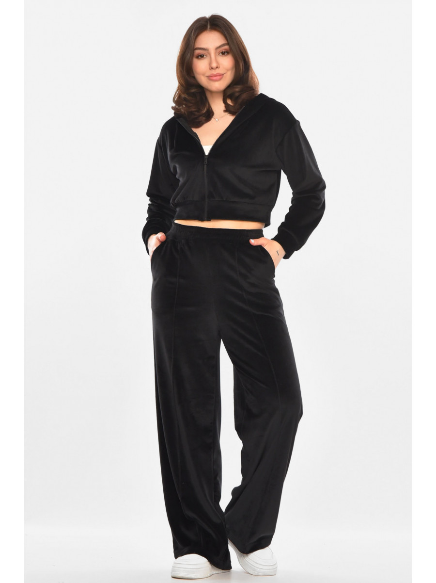 Костюм женский однотонный велюровый черного цвета 213858C
