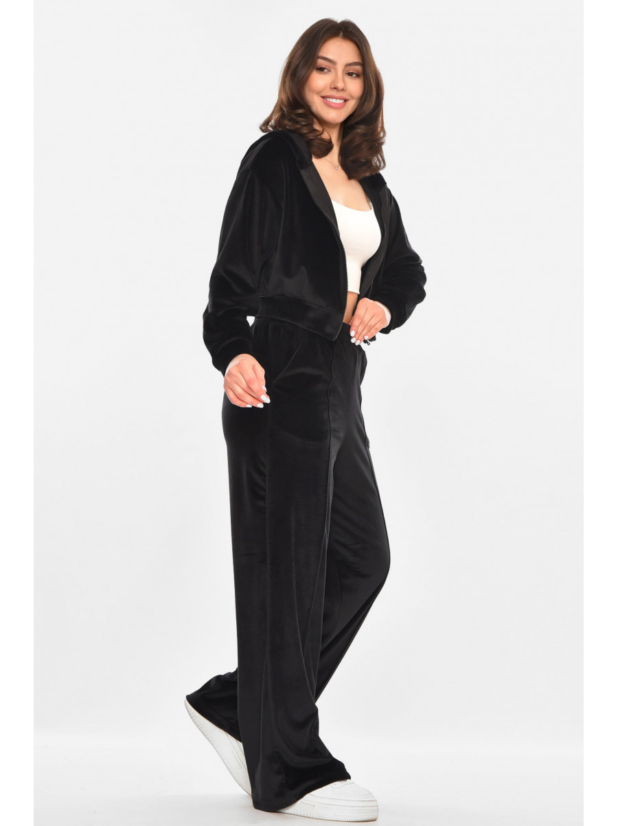 Костюм женский однотонный велюровый черного цвета 213858C