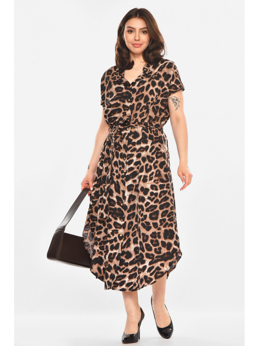Сукня жіноча напівбатальна коричневого кольору з принтом 213866C