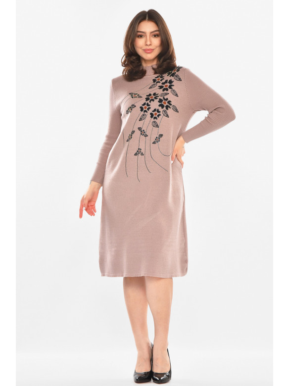 Сукня жіноча бежевого кольору з принтом 213877C