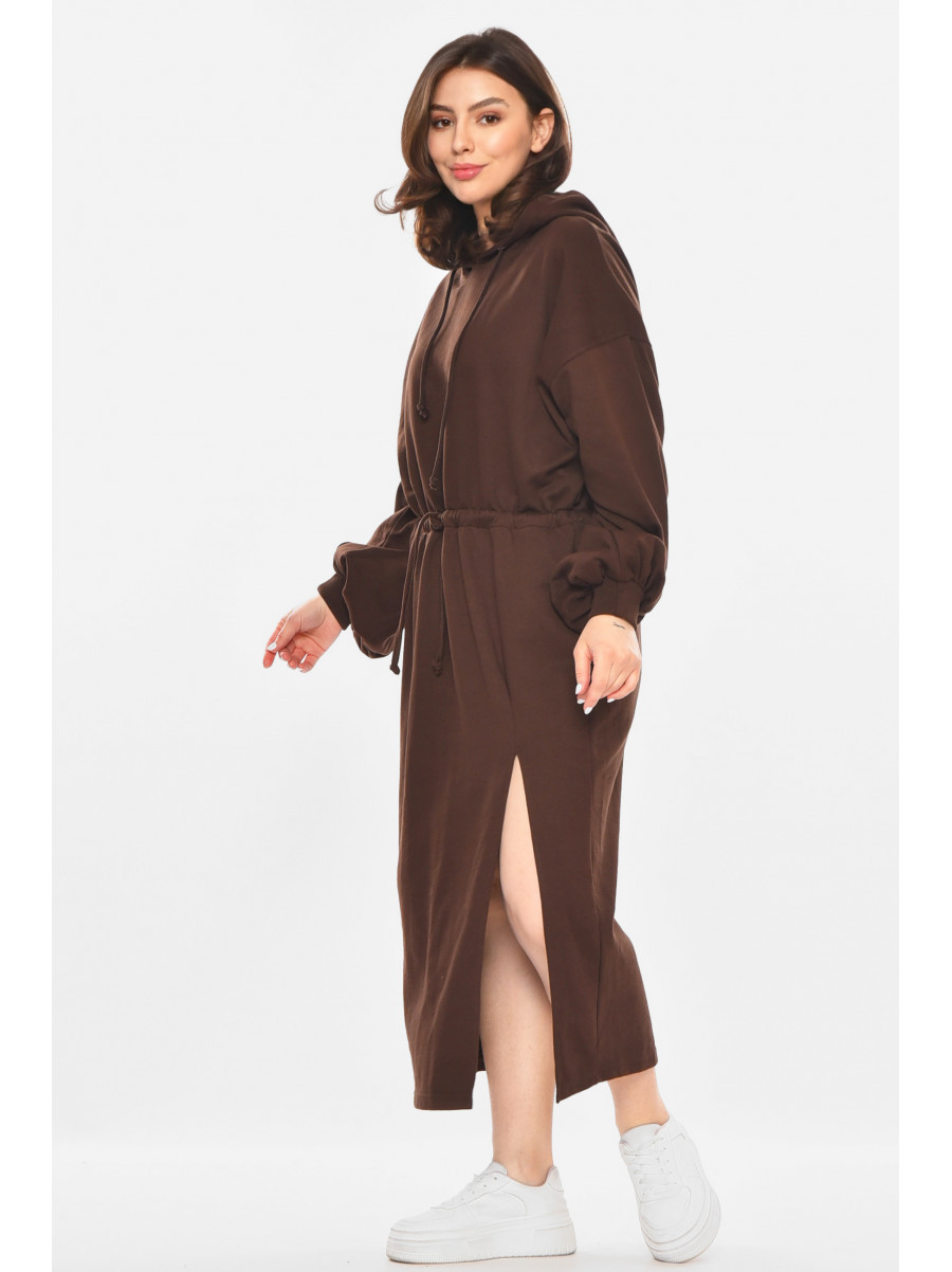 Сукня жіноча однотонна темно-коричневого кольору 213895C