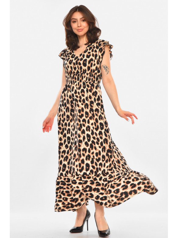 Платье женское бежевого цвета с принтом 213907C