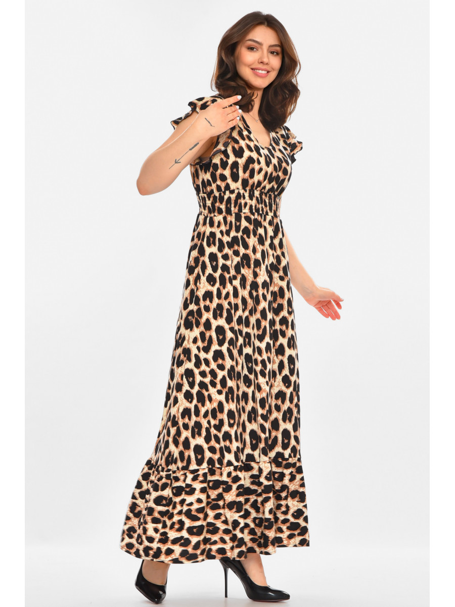 Платье женское бежевого цвета с принтом 213907C