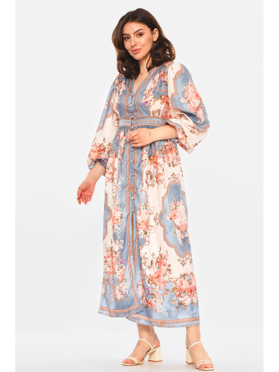 Платье женское голубого цвета с принтом 213917C