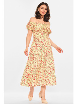 Сукня жіноча молочного кольору з принтом 213919C