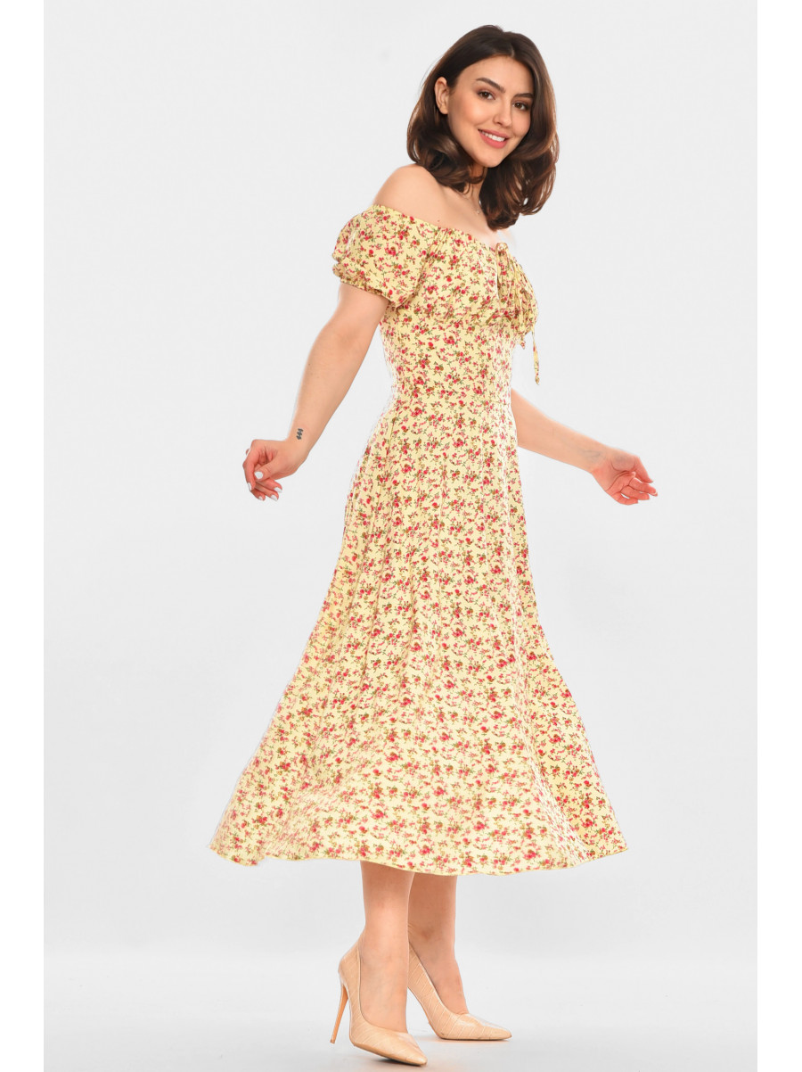 Платье женское молочного цвета с принтом 213919C