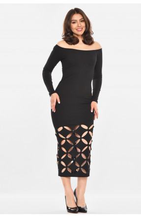 Платье женское однотонное в рубчик черного цвета 213927C