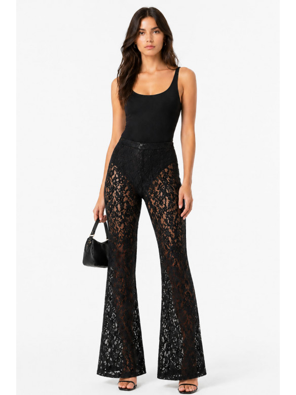 Штаны женские гипюр черного цвета 213930C