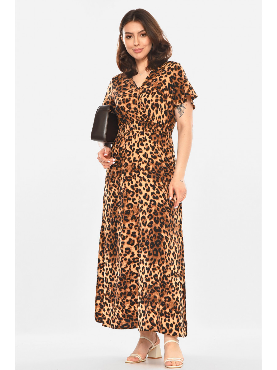 Платье женское коричневого цвета с принтом 213947C