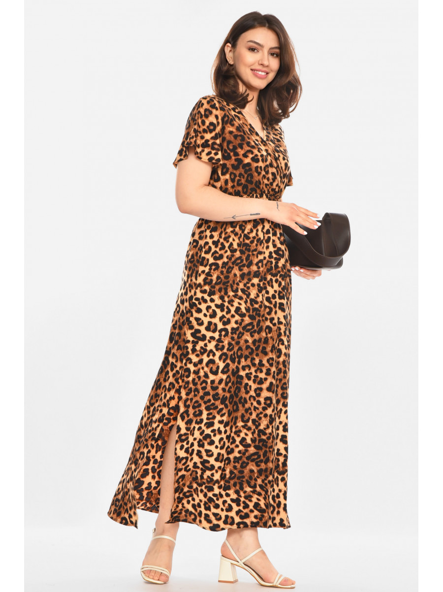 Платье женское коричневого цвета с принтом 213947C