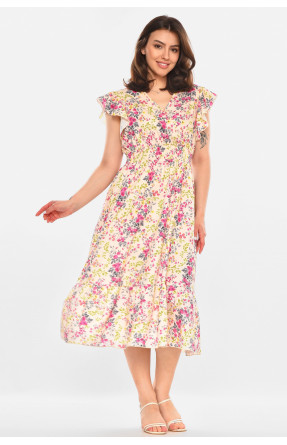 Платье женское молочного цвета с принтом 213972C