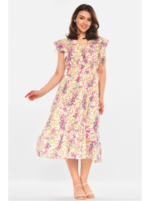 Платье женское молочного цвета с принтом 213972C