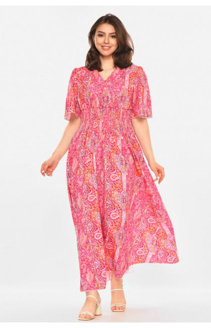 Платье женское розового цвета с принтом 213976C