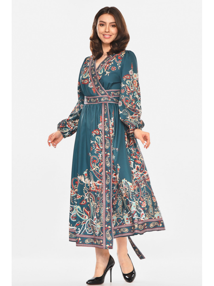 Платье женское зеленого цвета с принтом 213978C