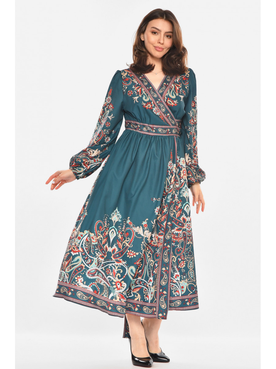 Платье женское зеленого цвета с принтом 213978C