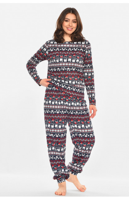 Пижама женская темно-синего цвета с новогодним принтом 213979C