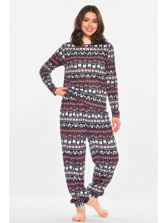 Пижама женская темно-синего цвета с новогодним принтом 213979C